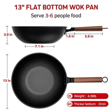 Eleulife 13-Inch Carbon Steel Nonstick Wok with Lid