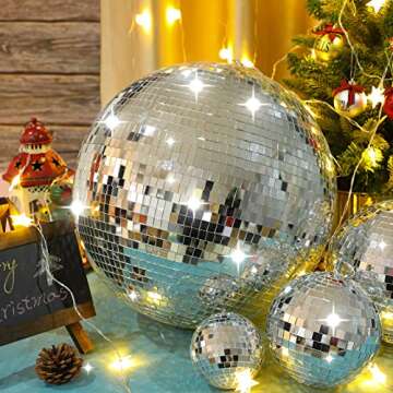 4 pack Large Disco Ball Silver Hanging Disco Balls Reflective Mirror Ball Ornament for Party Holiday...