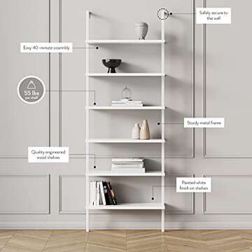 Nathan James Theo 6-Shelf Modern Wall Mount Bookshelf