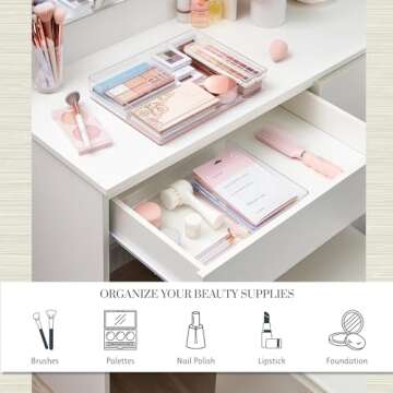 STORi SimpleSort 2-Piece Stackable Clear Drawer Organizer Set | 12" x 9" x 2" Rectangle Trays | Wide Makeup Vanity Storage Bins and Office Desk Drawer Dividers | Made in USA