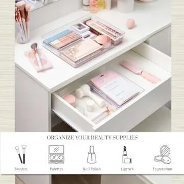 STORi SimpleSort 2-Piece Stackable Clear Drawer Organizer Set | 12" x 9" x 2" Rectangle Trays | Wide Makeup Vanity Storage Bins and Office Desk Drawer Dividers | Made in USA