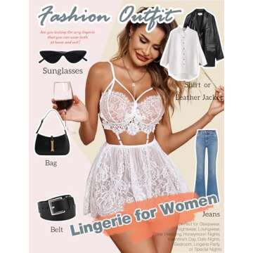 Avidlove Lingerie for Women Lace Babydoll Teddy Chemise Nightgown White Small