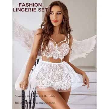 Avidlove Lingerie for Women Lace Babydoll Teddy Chemise Nightgown White Small