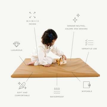 Baby Play Mat - Premium Padded Square Floor Mat by Gathre, Wipeable & Water Resistant Play Pad for Kids, Toddlers, and Babies, Foldable and Soft Crawling Playmat (36 x 36 x 1.5 inches, Camel)