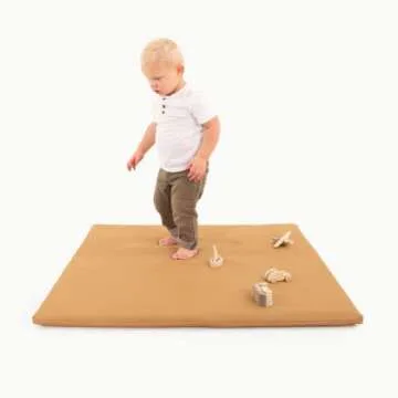 Baby Play Mat - Premium Padded Square Floor Mat by Gathre, Wipeable & Water Resistant Play Pad for Kids, Toddlers, and Babies, Foldable and Soft Crawling Playmat (36 x 36 x 1.5 inches, Camel)