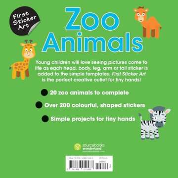 First Sticker Art: Zoo Animals: Color By Stickers for Kids, Make 20 Animal Pictures! (Independent Activity Book, Perfect Valentine's Day Gift for Ages 3+)