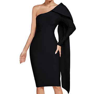 Elegant UONBOX One Shoulder Bowknot Club Dress for Women