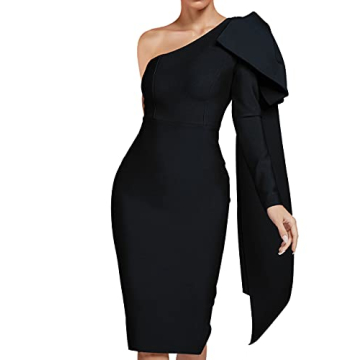 Elegant UONBOX One Shoulder Bowknot Club Dress for Women