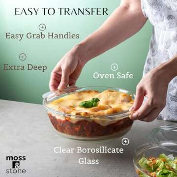 Moss & Stone Basics 6-Piece Clear Glass Casserole Dishes for Oven With Lids, Durable Borosilicate Glass Bakeware Set, Glass Bowls Bakeware Dish Microwave Safe, 3 Size Round Casserole Dish With Lid