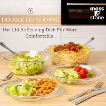 Moss & Stone Basics 6-Piece Clear Glass Casserole Dishes for Oven With Lids, Durable Borosilicate Glass Bakeware Set, Glass Bowls Bakeware Dish Microwave Safe, 3 Size Round Casserole Dish With Lid