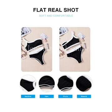 Aleumdr Womens Cute High Waisted Two Pieces Color Block Print One Shoulder Bikini Bathing Suit