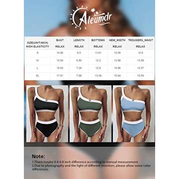 Aleumdr Womens Cute High Waisted Two Pieces Color Block Print One Shoulder Bikini Bathing Suit