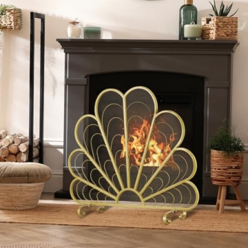 Elegant Peacock Feather Fireplace Screen - Safety & Style