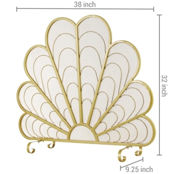Elegant Peacock Feather Fireplace Screen - Safety & Style