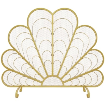 Elegant Peacock Feather Fireplace Screen - Safety & Style