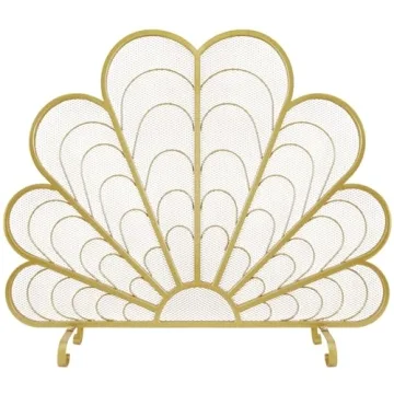 Elegant Peacock Feather Fireplace Screen - Safety & Style