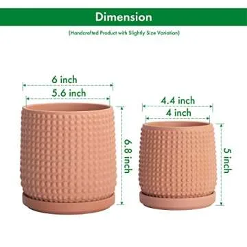 D'vine Dev 6 Inch 4 Inch Terracotta Indoor Planter Pots with Drainage Hole and Saucer, Beaded Design Flower Pots, Set of 2, Terracotta Color, 27-D-U-7