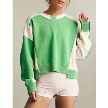 WINSASI Women Oversized Sweaters Cropped Sweatshirt People Workout Free Sweatershirt Colorblock Pullover 2025 Spring Sports