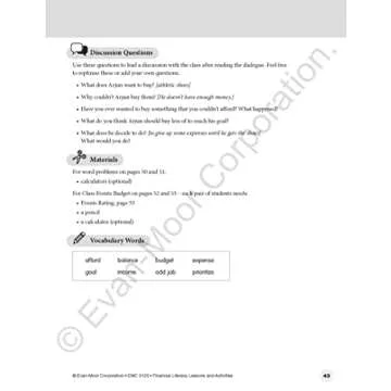 Evan-Moor Financial Literacy Lessons and Activities, Grade 5, Homeschool and Classroom Resource Workbook, Learn about Money, Earning, Paying Bills, ... (Financial Literacy Lessons & Activities)