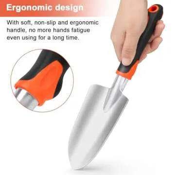 Garden Shovel Garden Hand Trowel, Heavy Duty Hand Shovel with Ergonomic Handle, Small Gardening Hand Tools Shovels for Digging, Rust Resistant Garden Spade Trowel Garden Tools for Garden Work, Orange