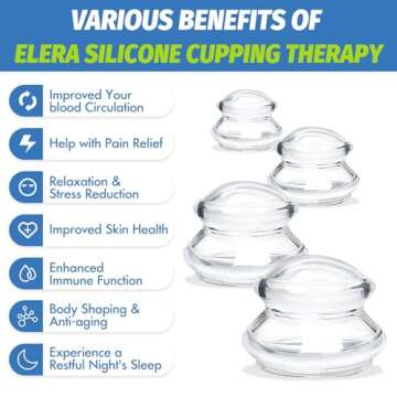 ELERA Silicone Cupping Therapy Sets, Chinese Suction Cups Sets for Cellulite Reduction and Body Massage (4 Cups)