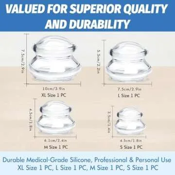 ELERA Silicone Cupping Therapy Sets, Chinese Suction Cups Sets for Cellulite Reduction and Body Massage (4 Cups)