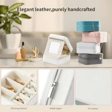 Vee Small Travel Jewelry Case, Mini Jewelry Organizer with Mirror Portable Display Storage Jewelry Box for Earrings, Rings, Necklaces, Bracelet, Valentine's Day Gift for Girls