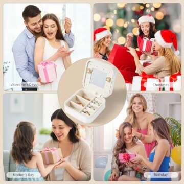 Vee Small Travel Jewelry Case, Mini Jewelry Organizer with Mirror Portable Display Storage Jewelry Box for Earrings, Rings, Necklaces, Bracelet, Valentine's Day Gift for Girls