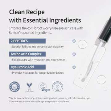 BENTON HONEST Eyelash Serum - Valentines Day Gifts for Her, Korean Skin Care Lash Serum with Hyaluronic Acid & Peptides | Eyelash Growth & Eyebrow Growth Serum (0.33 fl oz)