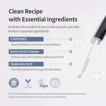 BENTON HONEST Eyelash Serum - Valentines Day Gifts for Her, Korean Skin Care Lash Serum with Hyaluronic Acid & Peptides | Eyelash Growth & Eyebrow Growth Serum (0.33 fl oz)