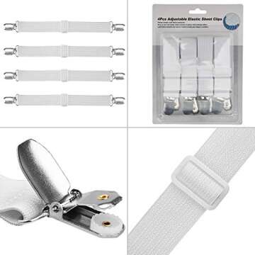 ACEDÉCOR Fitted Sheet Straps, White Bed Sheet Clips Keep Sheets in Place