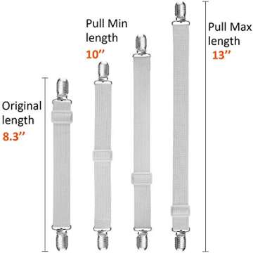 ACEDÉCOR Fitted Sheet Straps, White Bed Sheet Clips Keep Sheets in Place