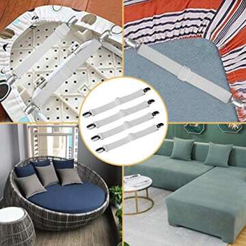 ACEDÉCOR Fitted Sheet Straps, White Bed Sheet Clips Keep Sheets in Place