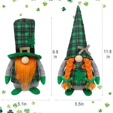St Patrick's Day Gnomes Plush Decoration, 2 Pack different Green Grid Hats with Shamrock ,Faceless Elderly Irish Festival Lucky Hanging Ornaments, Saint Patrick's Day Irish home and office Decor