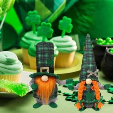 St Patrick's Day Gnomes Plush Decoration, 2 Pack different Green Grid Hats with Shamrock ,Faceless Elderly Irish Festival Lucky Hanging Ornaments, Saint Patrick's Day Irish home and office Decor