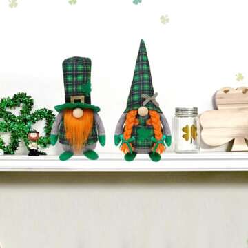 St Patrick's Day Gnomes Plush Decoration, 2 Pack different Green Grid Hats with Shamrock ,Faceless Elderly Irish Festival Lucky Hanging Ornaments, Saint Patrick's Day Irish home and office Decor