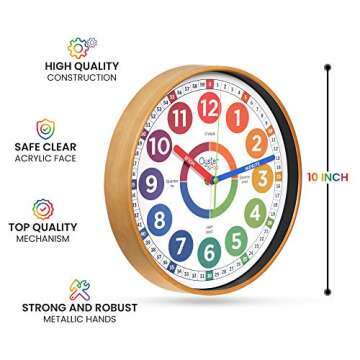 Oyster&Pop Learning Clock for Kids - Silent Telling The Time Teaching Clocks - Non-Ticking Kids Clocks for Bedrooms - Classroom Clocks for Teaching Time - Kids Learn to Tell Time Easily