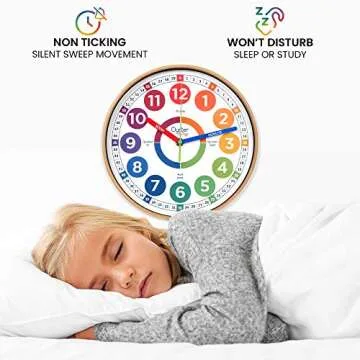 Oyster&Pop Learning Clock for Kids - Silent Telling The Time Teaching Clocks - Non-Ticking Kids Clocks for Bedrooms - Classroom Clocks for Teaching Time - Kids Learn to Tell Time Easily