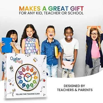 Oyster&Pop Learning Clock for Kids - Silent Telling The Time Teaching Clocks - Non-Ticking Kids Clocks for Bedrooms - Classroom Clocks for Teaching Time - Kids Learn to Tell Time Easily