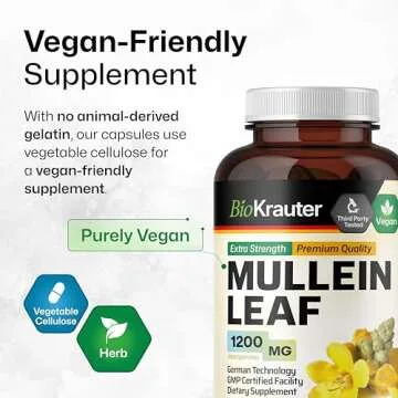BIO KRAUTER Mullein Capsules for Lung Detox 1200 mg - 250 Count - Mullein Leaf Capsules for Respiratory Support - Vegan Lung Support Supplement - No Fillers
