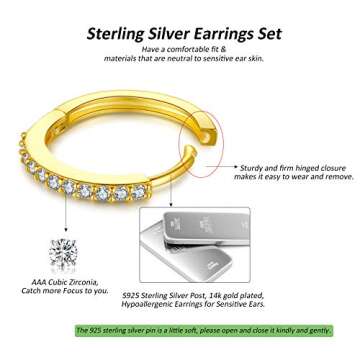 Silver Huggie Hoop Earrings for Women, 3 Pairs Tiny Hypoallergenic Sterling Silver Cartilage Hoops |...