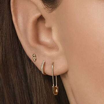 Silver Huggie Hoop Earrings for Women, 3 Pairs Tiny Hypoallergenic Sterling Silver Cartilage Hoops | 14k Gold Small Cubic Zirconia Cuff Earrings Mini Piercing Jewelry (Gold, 6/8/10mm)