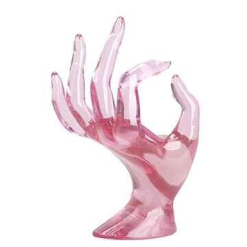 GrmeisLemc Desktop Decor OK Gesture Design Mannequin Hand Bracelet Ring Watch Display Stand Jewelry Holder Prop Ornament - Pink