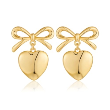 Stylish FAUTHENTICUTE Gold Heart Dangle Earrings for Women