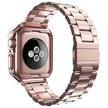 Designed for Apple Watch Band and Case, Stainless Steel Metal Chain with TPU Cover, Smart-Watch Link...