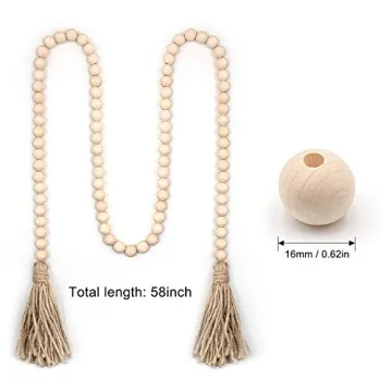 2Pcs Natural Wood Beads Garland with Tassel Boho Decor