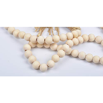 2Pcs Natural Wood Beads Garland with Tassel Boho Decor