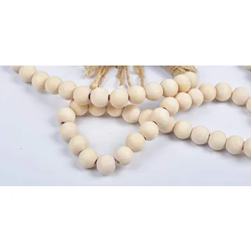 2Pcs Natural Wood Beads Garland with Tassel Boho Decor