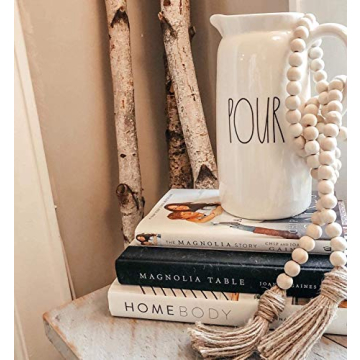 2Pcs Natural Wood Beads Garland with Tassel Boho Decor