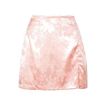 LYANER Women's Elegant Jacquard Side Split Slit Zipper High Waist Mini Short Skirt Pink Medium